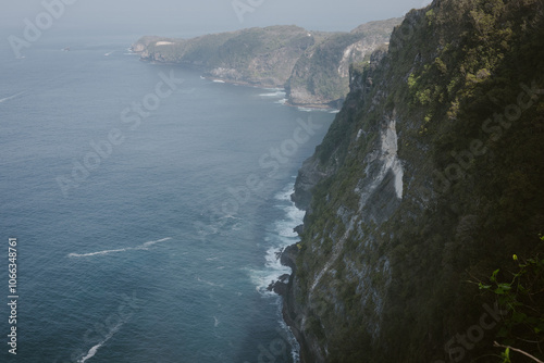 Cliffside near Kelingking Beach, a famous location on Nusa Penida island, Indonesia.