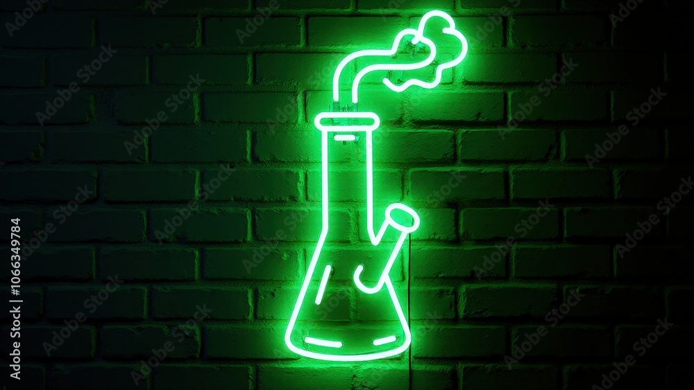 A glowing neon signage marijuana leaf wall neon sign marijuana illustration of a bong, with smoke trails illuminated in green for a vibrant touch A glowing neon signage marijuana leaf wall neon sign marijuana illustration of a bong, with smoke trails illuminated in green for a vibrant touch