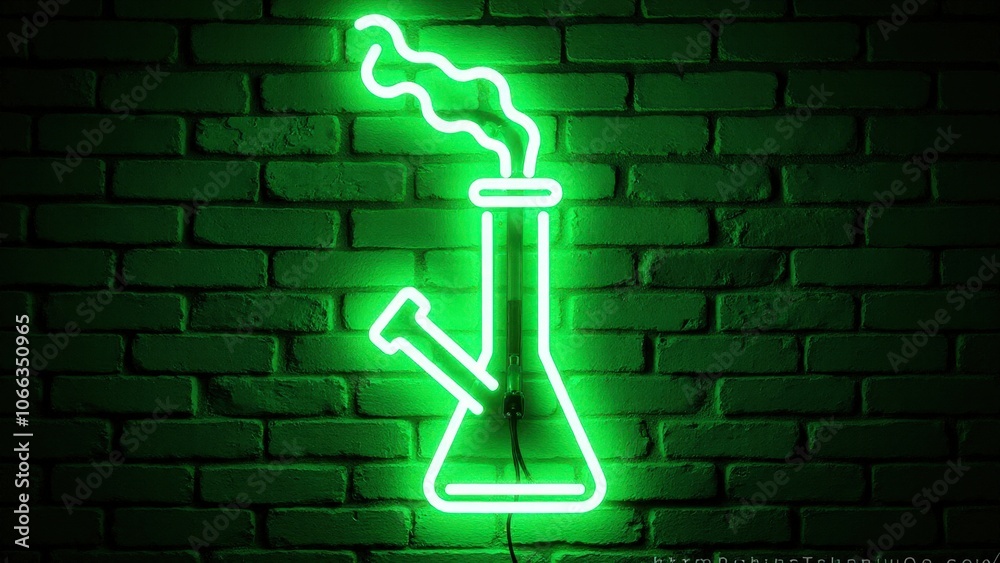 A neon marijuana sign featuring a green bong with smooth, flowing smoke details, bringing a stylish touch to a dark wall setting A neon marijuana sign featuring a green bong with smooth, flowing smoke details, bringing a stylish touch to a dark wall setting