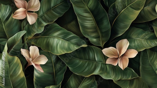 Wallpaper Mural Lush Green Foliage with Delicate Pink Flowers Torontodigital.ca