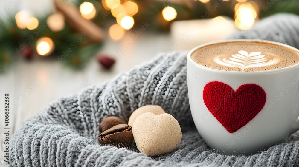 Cozy Valentine s morning scene with two coffee cups displaying heart shaped latte art on a rustic wooden table The warm winter inspired setting creates a sense of comfort romance and holiday cheer Cozy Valentine s morning scene with two coffee cups displaying heart shaped latte art on a rustic wooden table The warm winter inspired setting creates a sense of comfort romance and holiday cheer