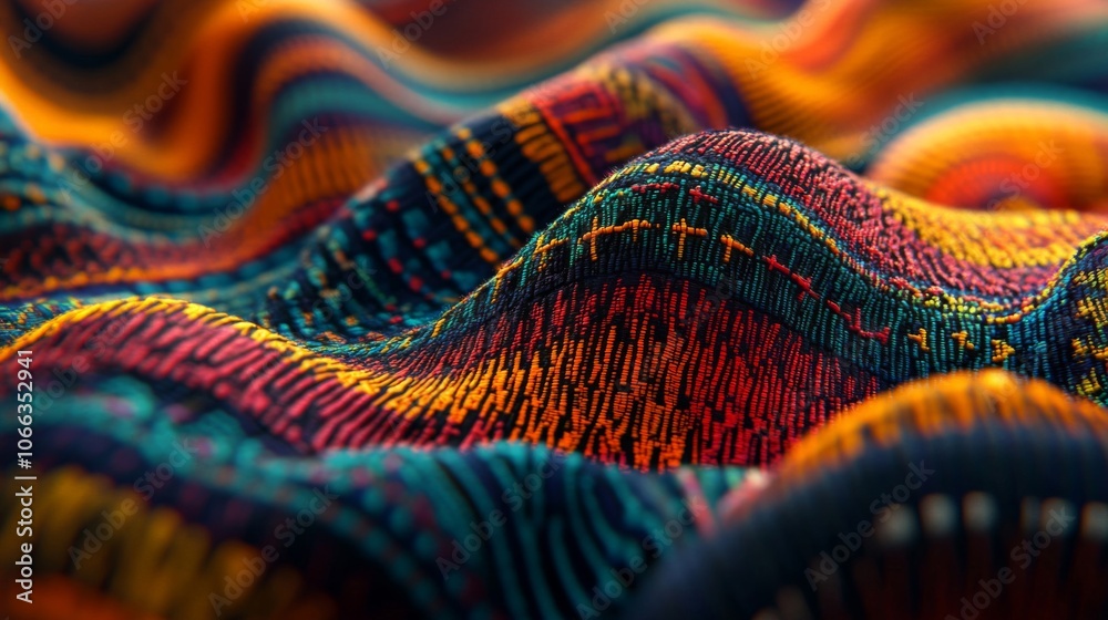 Close-up of a Vibrant Multicolored Fabric with Intricate Patterns Close-up of a Vibrant Multicolored Fabric with Intricate Patterns