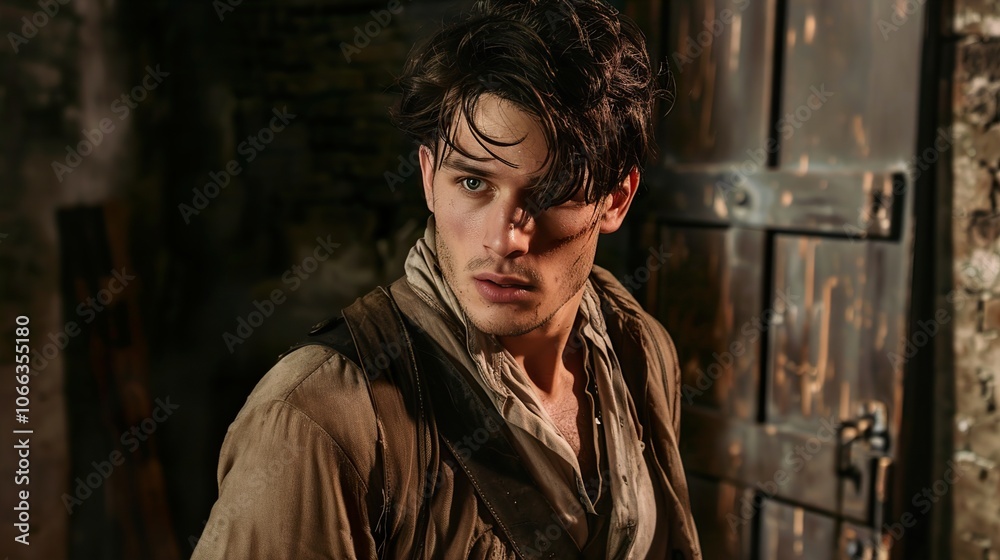 Intense Portrait of a Young Man in a Rustic Setting Intense Portrait of a Young Man in a Rustic Setting