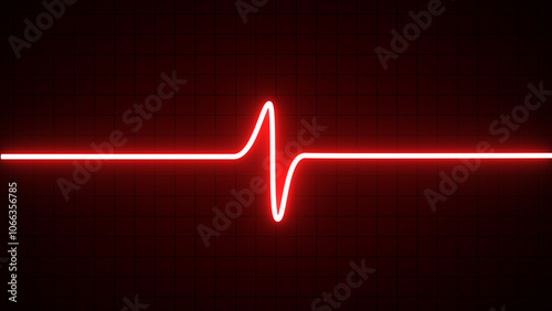 Glowing red neon color heartbeat rate and pulse on a red grid background. Heart pulse graphic. Neon heartbeat cardiogram
