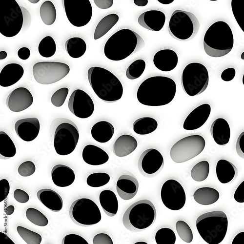 Abstract pattern of black and white circles with depth and dimension.