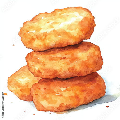 Chicken nugget watercolor clipart illustration