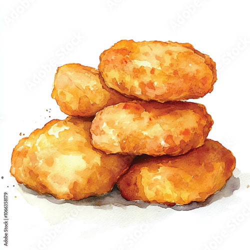 Chicken nugget watercolor clipart illustration