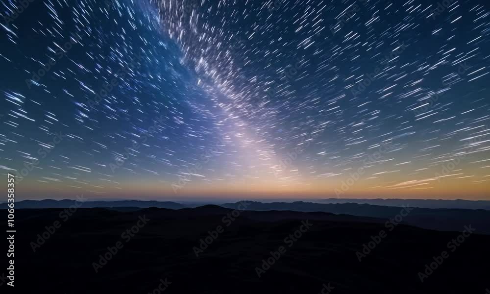 Endless night stary sky horizon fly over landscape background loop