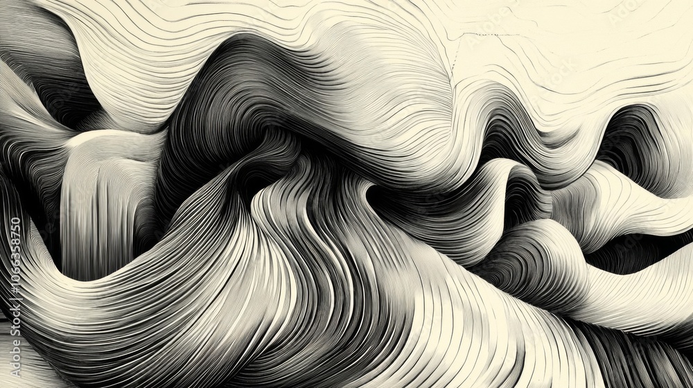 Naklejka premium Abstract Black and White Wavy Lines Pattern