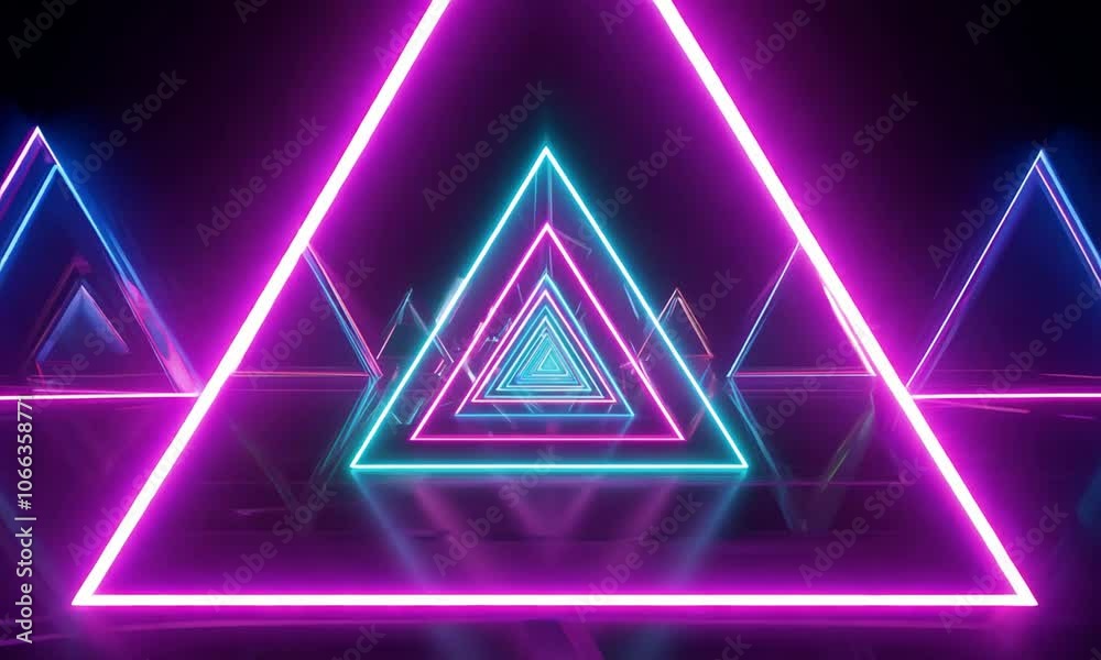 Seamless loop abstract background with colorful neon triangles