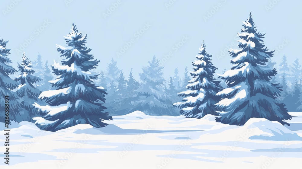 Panoramic view of snow covered fir trees for a festive holiday banner Panoramic view of snow covered fir trees for a festive holiday banner