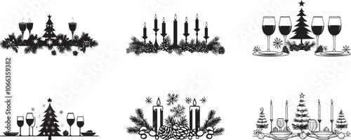 Collection of Christmas Table Centerpieces clean simple vector silhouette black