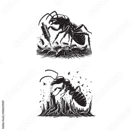 "Termite Silhouette"
"Silhouette of a Termite Insect"
"Termite Vector Silhouette"