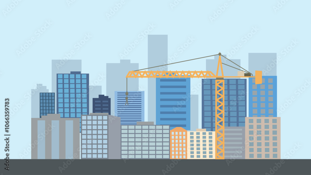 Obraz premium Street in City Town with Cityscape Skyscrapers Building Landscape and Tower Crane Construction