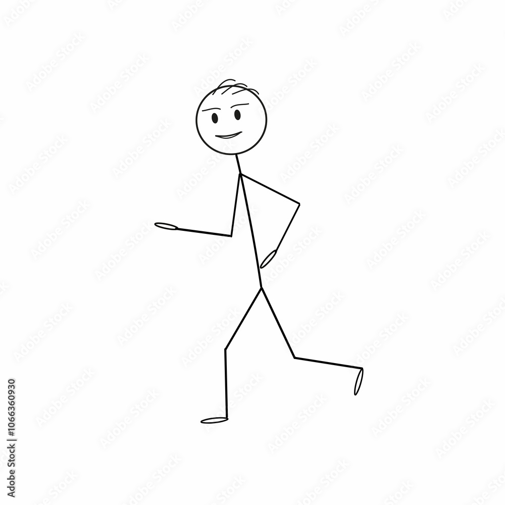 Fototapeta premium Stick man running isolated on white background, flat illustration