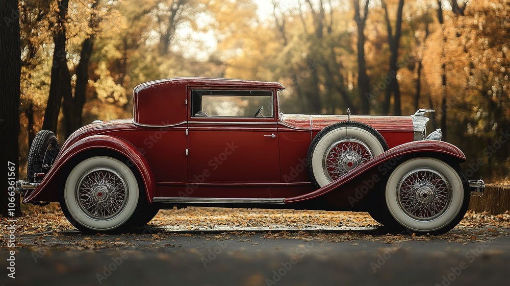 classic car in a picturesque setting, side view classic car in a picturesque setting, side view