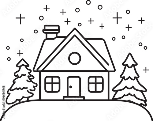 Winter House clean simple vector linear outline black