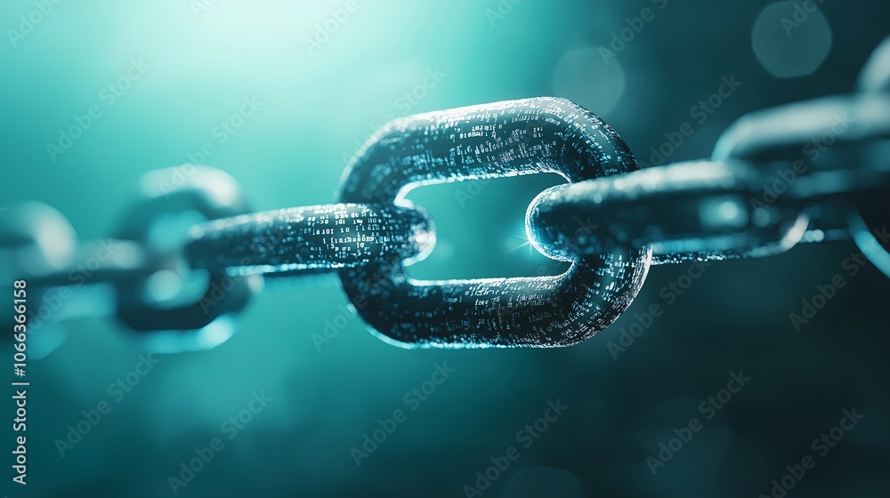 Futuristic Metallic Chain with Blockchain Elements