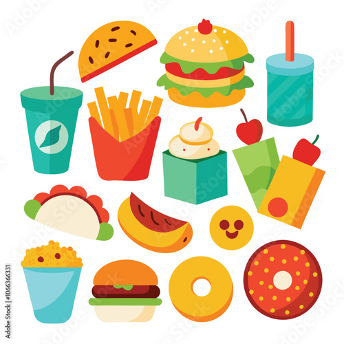 Colorful snacks food vector art collection on white background for healthy food project