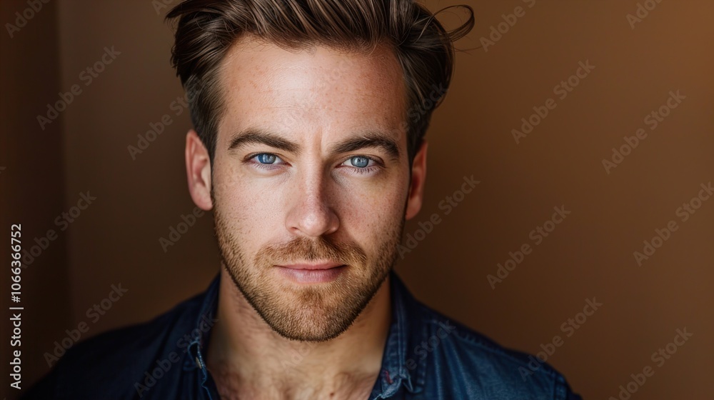 Intense Gaze: Close-Up Portrait of a Man with Blue Eyes Intense Gaze: Close-Up Portrait of a Man with Blue Eyes