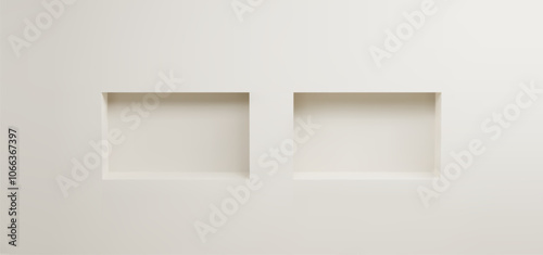 Empty rectangle niche in white wall. Realistic 3d vector illustration of showcase interior shelf for goods display. Light gallery box stand or bookshelf mockup for product presentation and exposition.