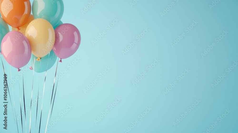 custom made wallpaper toronto digitalSilver frame with festive balloons perfect for birthday or party invitation designs against a light blue backdrop