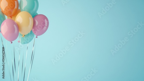 Wallpaper Mural Silver frame with festive balloons perfect for birthday or party invitation designs against a light blue backdrop Torontodigital.ca