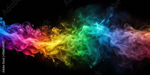 Abstract colorful smoke with glowing particles from a low angle