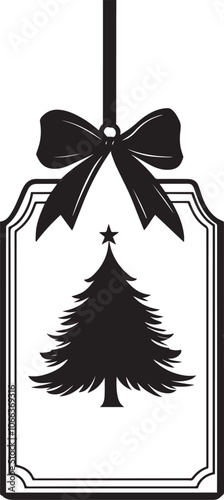 Sale Tag with bow shape of Christmas tree hanging clean simple vector silhouette black