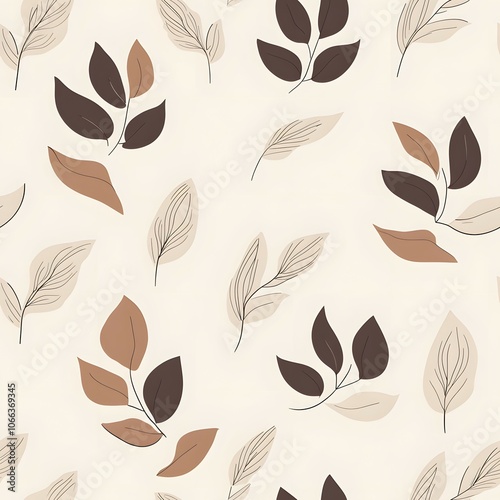 A seamless pattern featuring abstract leaves in shades of brown and beige on a cream background.