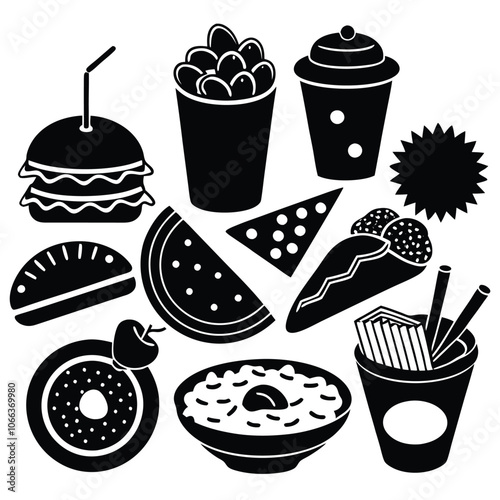 Silhouette snacks food vector art collection on white background for healthy food project