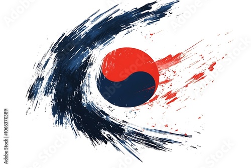 Grunge brush of South Korea flag on black background. Creative glitter sparkle brush paint