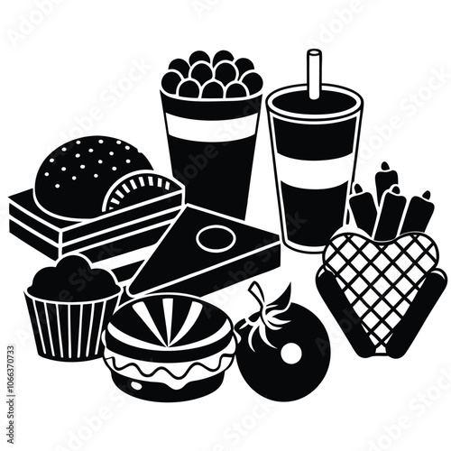 Silhouette snacks food vector art collection on white background for healthy food project