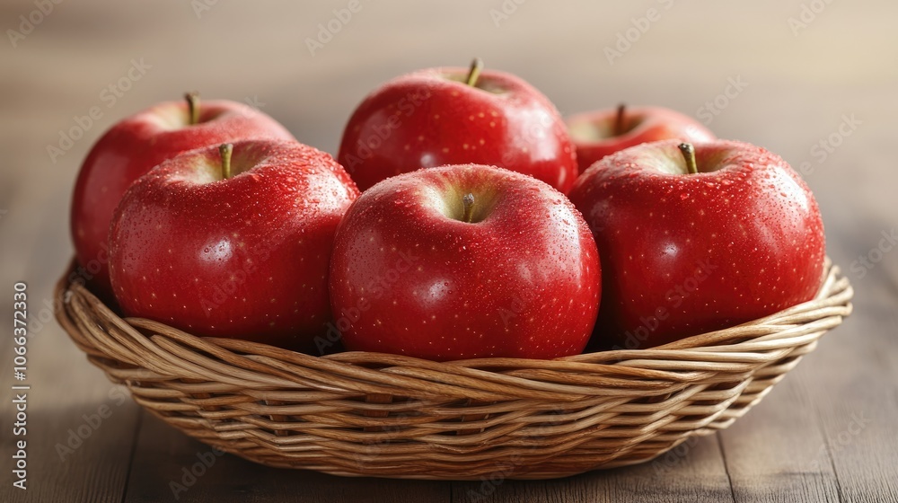 Red apples arranged in a fruit basket with a softly blurred backdrop suggesting a dining environment Red apples arranged in a fruit basket with a softly blurred backdrop suggesting a dining environment