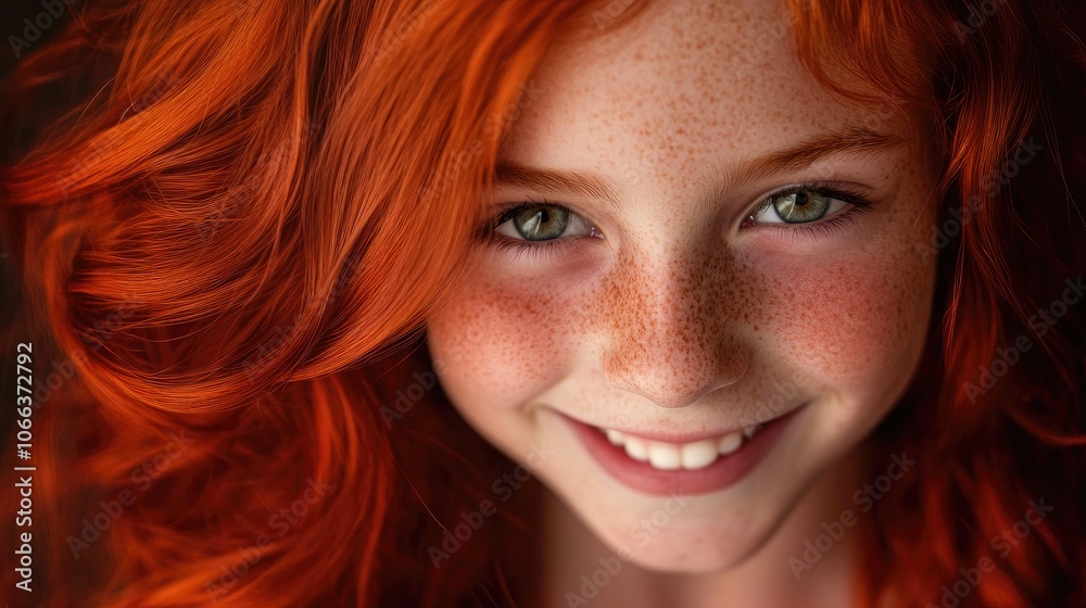 Smiling Young Girl with Red Hair Looking toward the Camera Smiling Young Girl with Red Hair Looking toward the Camera