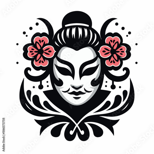 kabuki mask logo illustrated