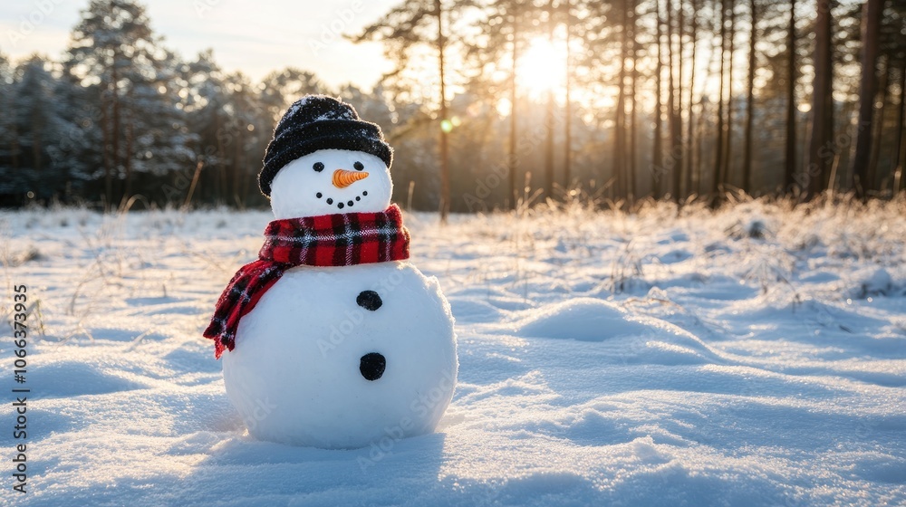 Fototapeta premium Snowman posed in a winter landscape during the festive season