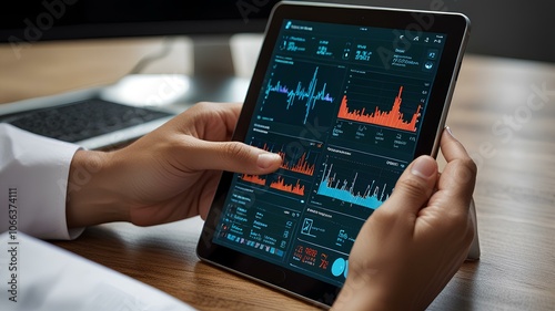 Digital health records displayed on a tablet. 