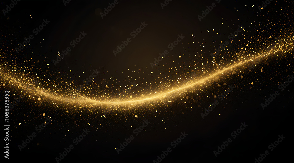 Obraz premium Shimmering Golden Dust Particles Floating on a Black Background for Magical Highlights and Depth
