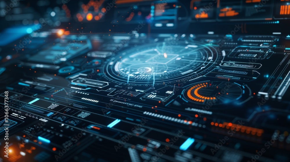 Glowing lines and intricate patterns form a futuristic interface, visualizing data analysis and projections in a technological environment Glowing lines and intricate patterns form a futuristic interface, visualizing data analysis and projections in a technological environment