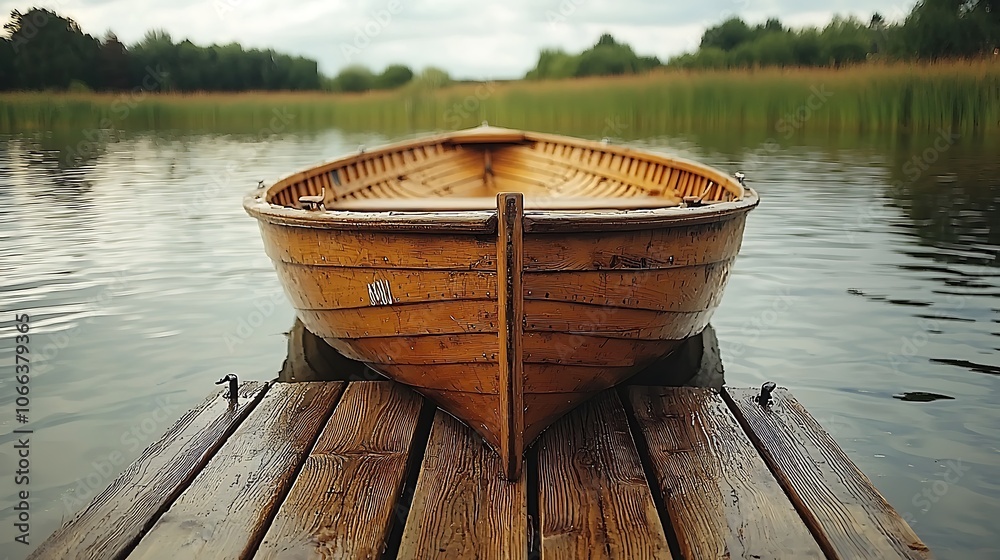 Weathered Wooden Rowboat Tied Up at the Shore Weathered Wooden Rowboat Tied Up at the Shore