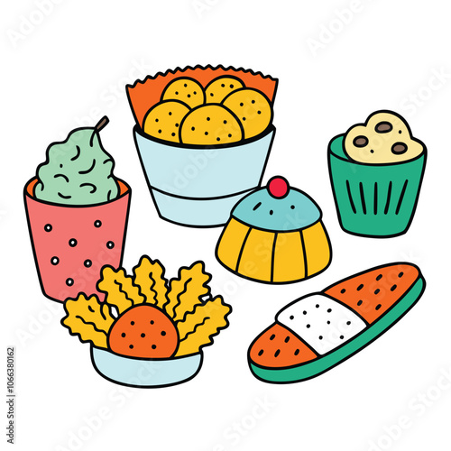Hand Drawn snacks food vector art collection on white background for healthy food project