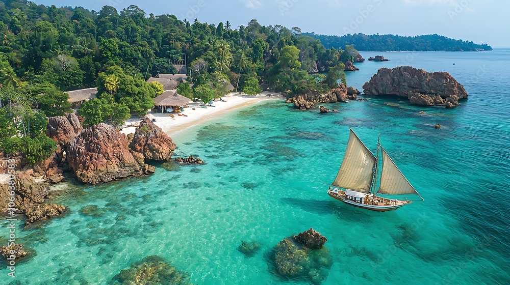 Obraz premium Luxury Yacht Sailing Through Clear Crystal Waters