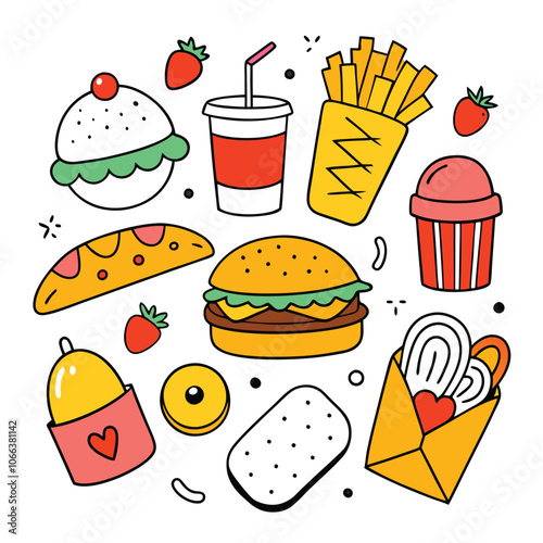 Hand Drawn snacks food vector art collection on white background for healthy food project