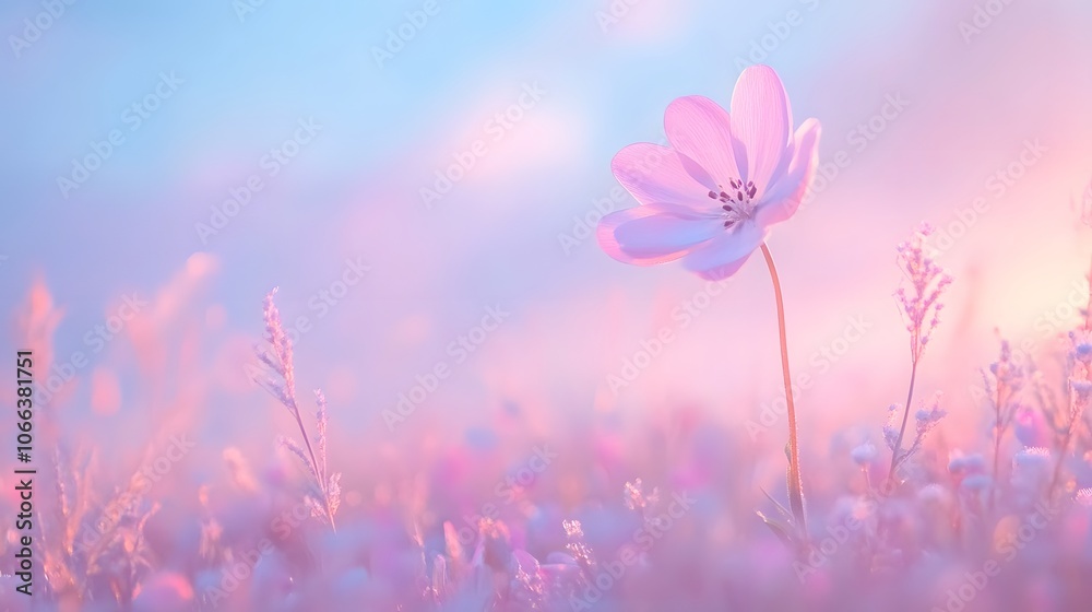 A delicate flower stands gracefully in a soft, pastel landscape, capturing the serene beauty of nature's bloom. A delicate flower stands gracefully in a soft, pastel landscape, capturing the serene beauty of nature's bloom.