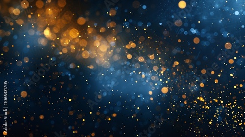 Abstract Background with Dark Blue and Gold Particles, Christmas Concept