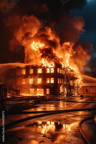 Fire in the building. Fire took over the house