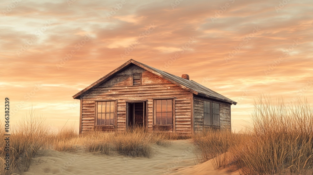 Rustic Wooden Beach House Sunset Landscape Photography Rustic Wooden Beach House Sunset Landscape Photography