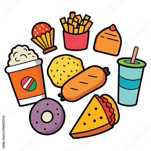Hand Drawn snacks food vector art collection on white background for healthy food project
