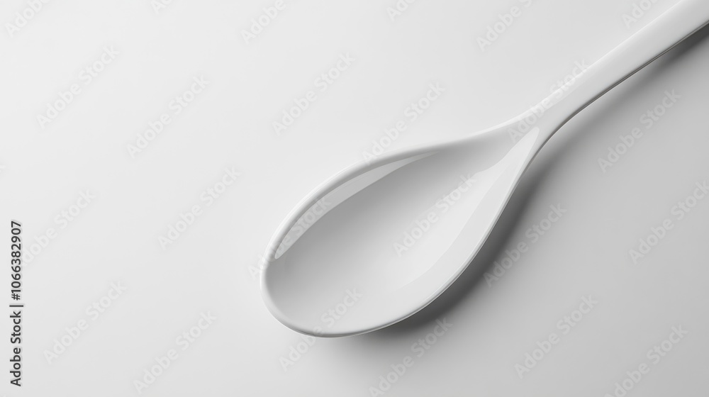 White ceramic spoon on a plain white background White ceramic spoon on a plain white background